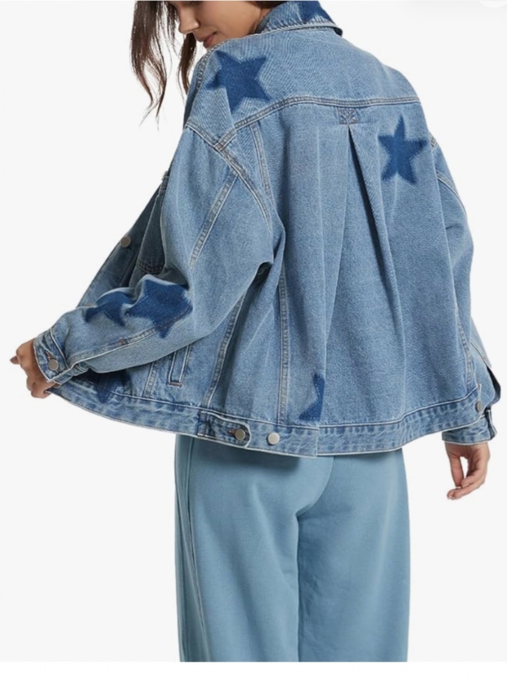 Women’s Luminary Printed Swing Denim Jacket in Medium Wash sz M NWT $129R